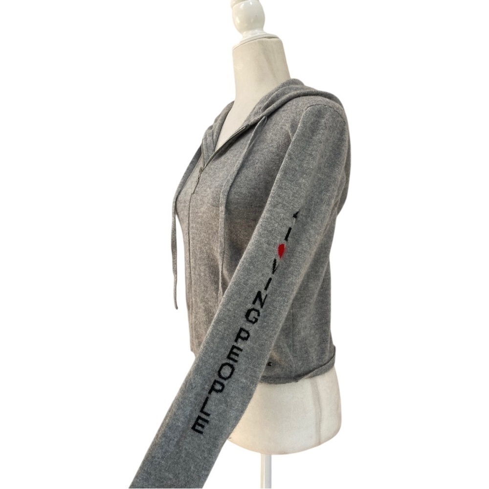 4 Loving People Mongolian Cashmere Hoodie Intarsia Sleeve with spellout